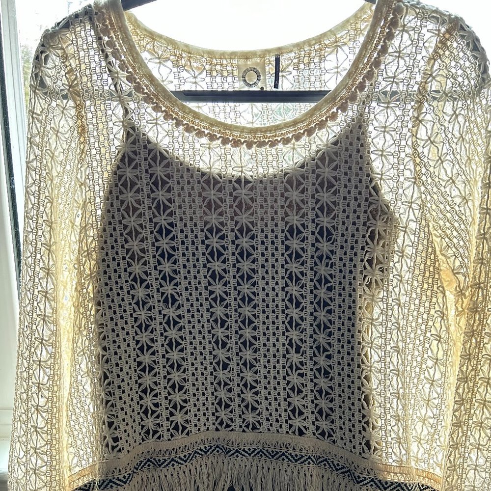 AKEMI + KIN: Cream Crocheted Top w/ Fringe Size Large